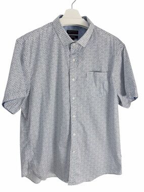 IKE BEHAR Blue Micro Print Short Sleeve Button-Up Shirt casual stretch mens xxl